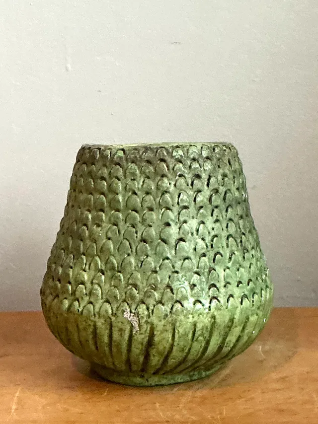 Vintage Green Textured Ceramic Vase — additional photo 7