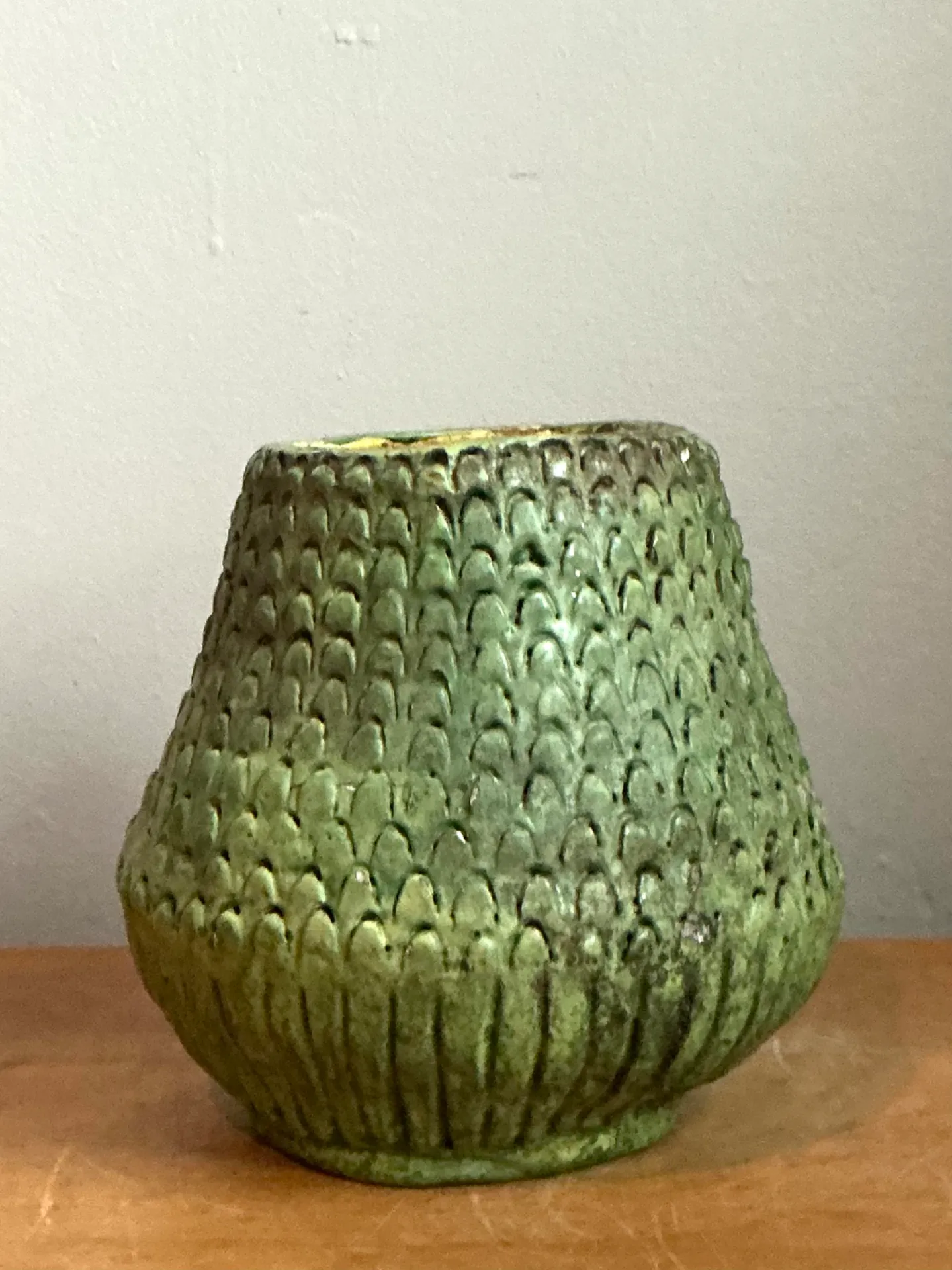 Vintage Green Textured Ceramic Vase — additional photo 5