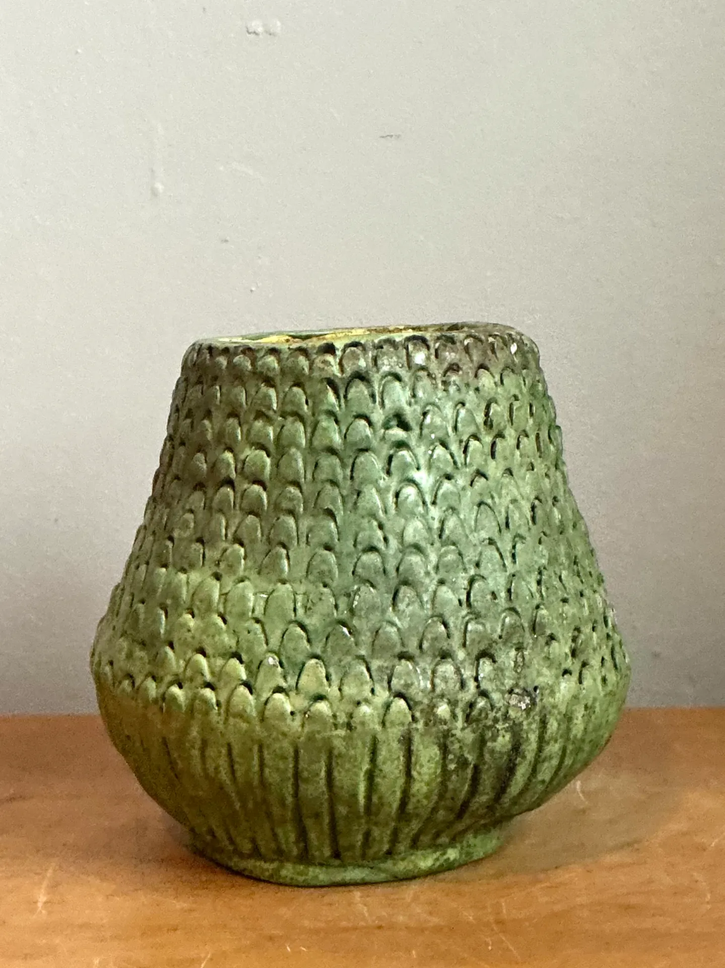 Vintage Green Textured Ceramic Vase — additional photo 2