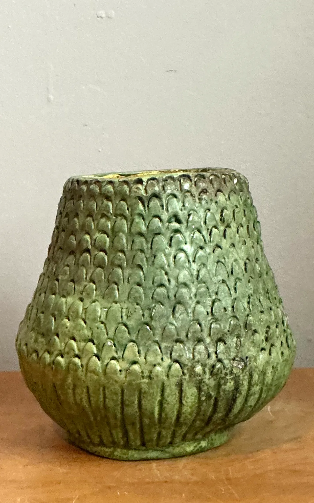 Vintage Green Textured Ceramic Vase — additional photo 2