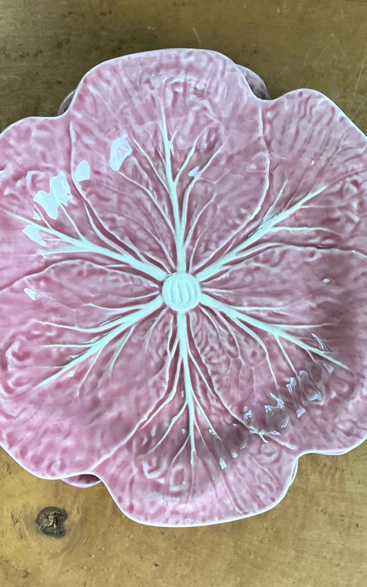 Vintage Bordallo Pinheiro Pink Cabbage Leaf Plates - Set of 4 - Bottom view
