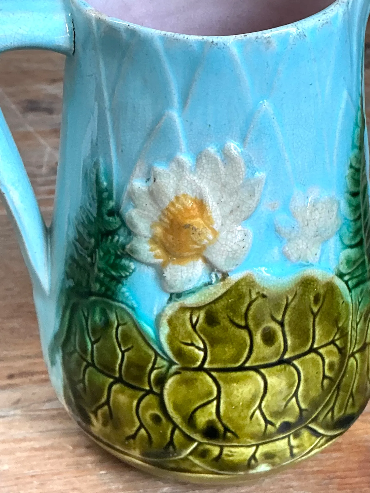Vintage Majolica Water Lily Pitcher — additional photo 5