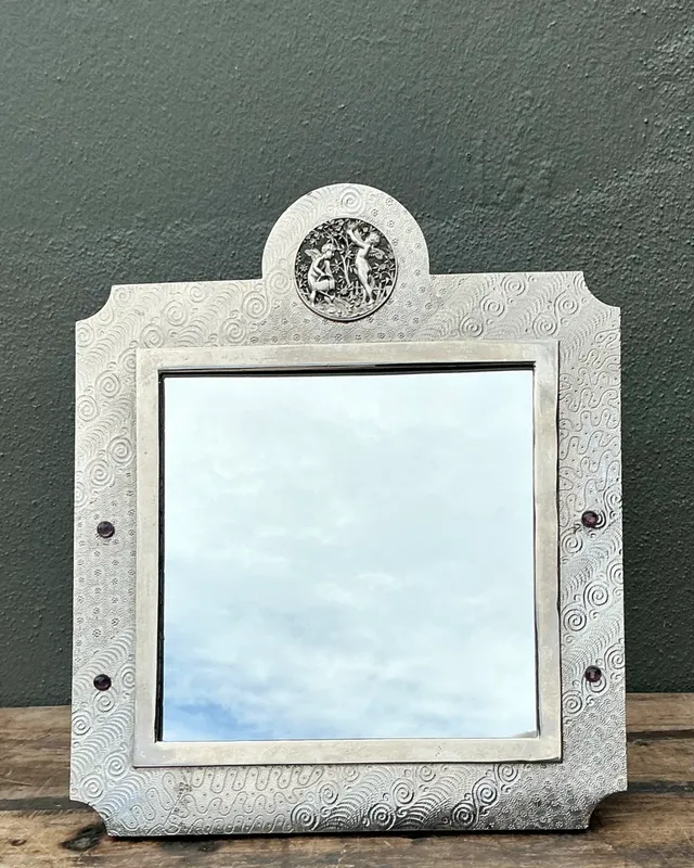 Vintage Silver Decorative Table Mirror with Jeweled Embellishments — additional photo 2