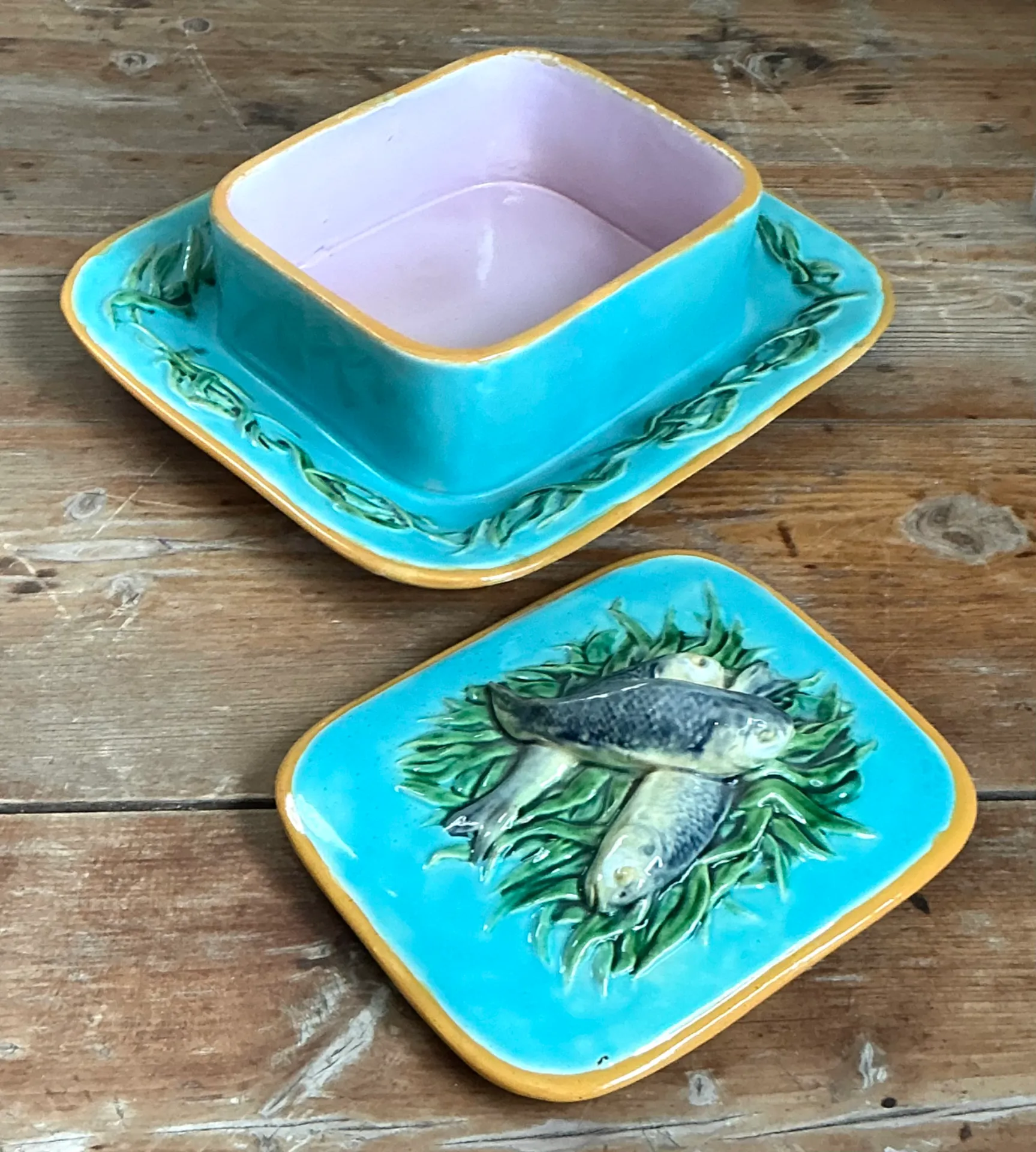 George Jones Majolica Ceramic Covered Dish With Fish Motif — additional photo 6
