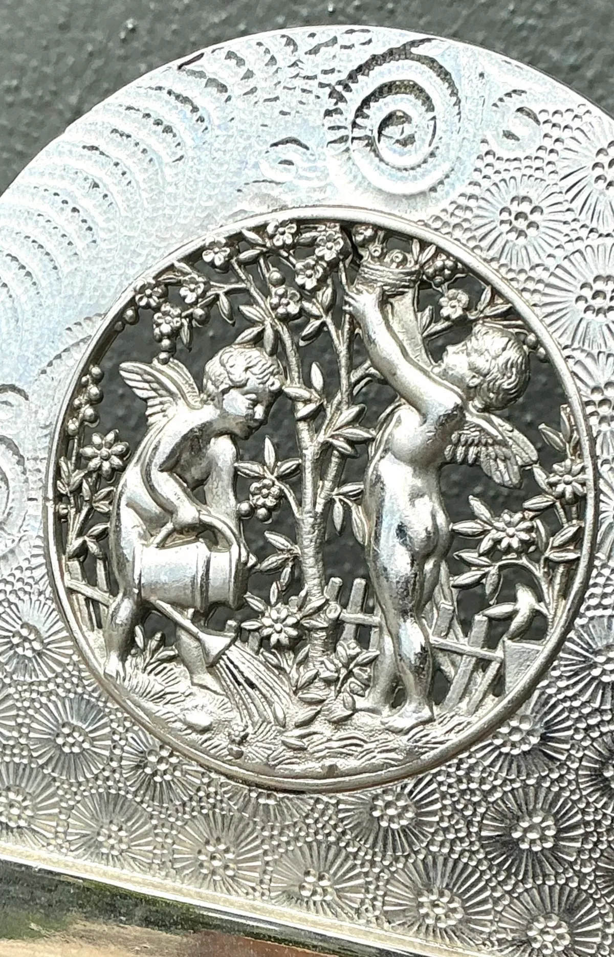 Vintage Silver Decorative Table Mirror with Jeweled Embellishments — additional photo 7
