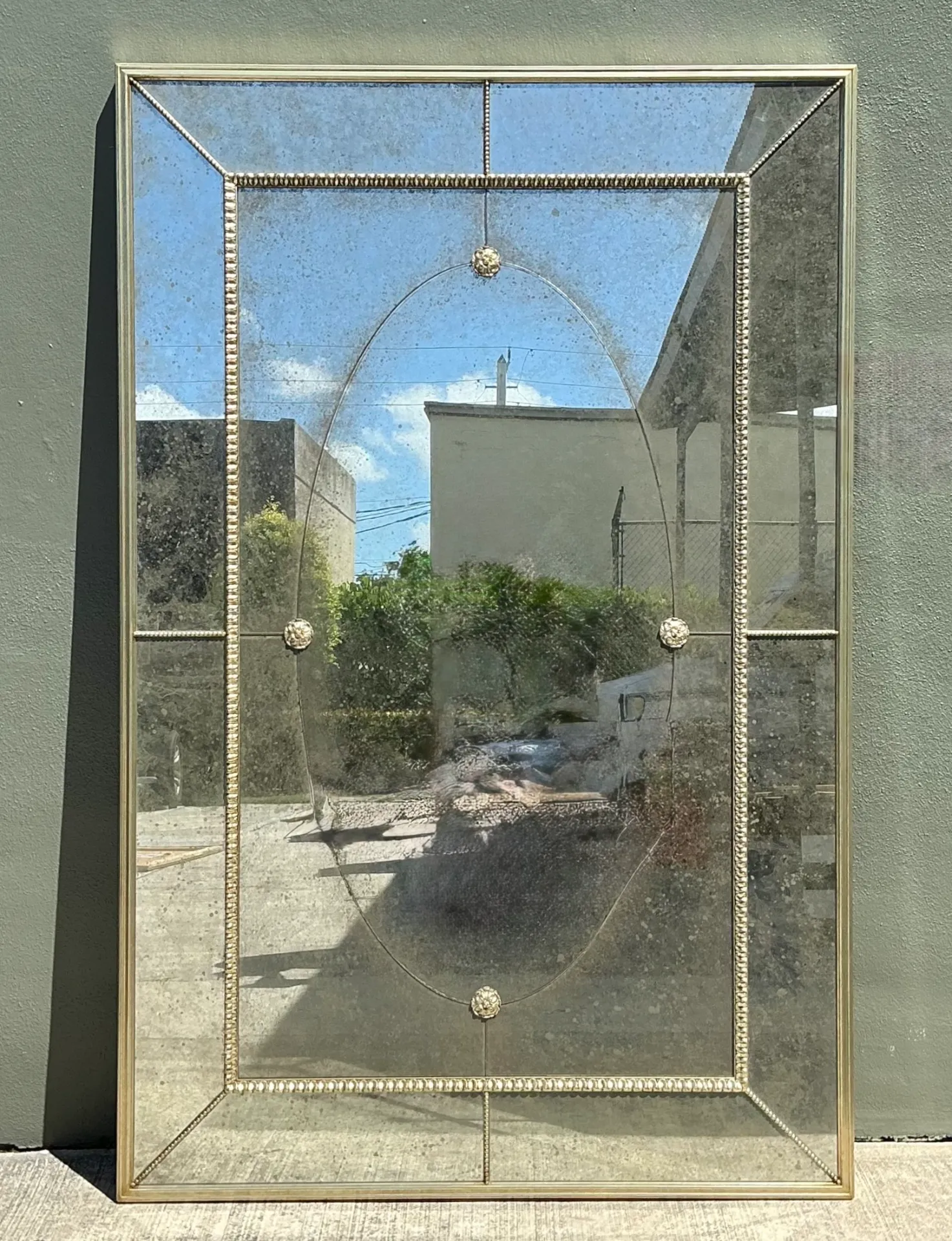 Vintage Monumental Antiqued Floor Mirror — additional photo 1