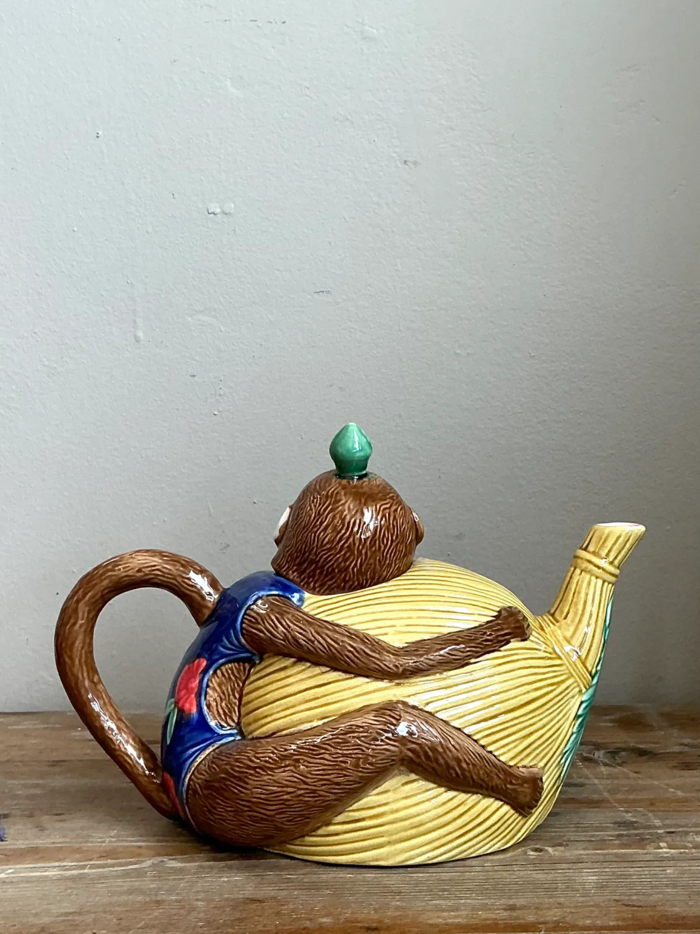 Vintage Hand-Painted Glazed Ceramic Monkey Teapot — additional photo 6