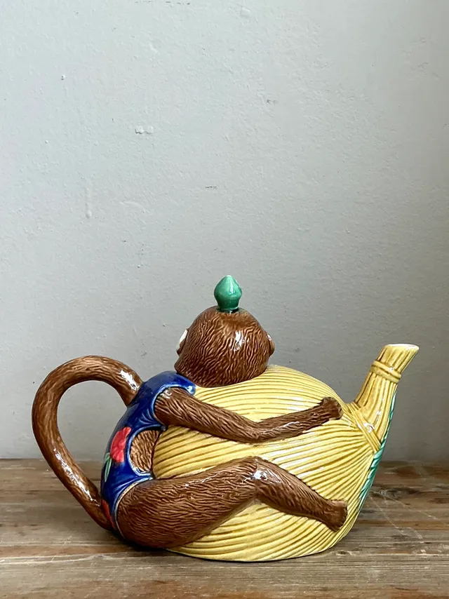Vintage Hand-Painted Glazed Ceramic Monkey Teapot — additional photo 4