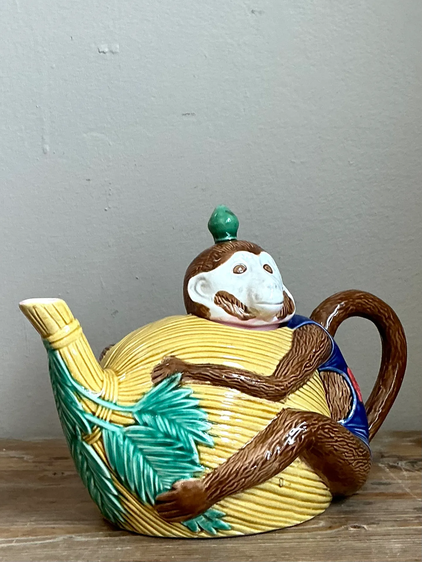 Vintage Hand-Painted Glazed Ceramic Monkey Teapot — additional photo 5