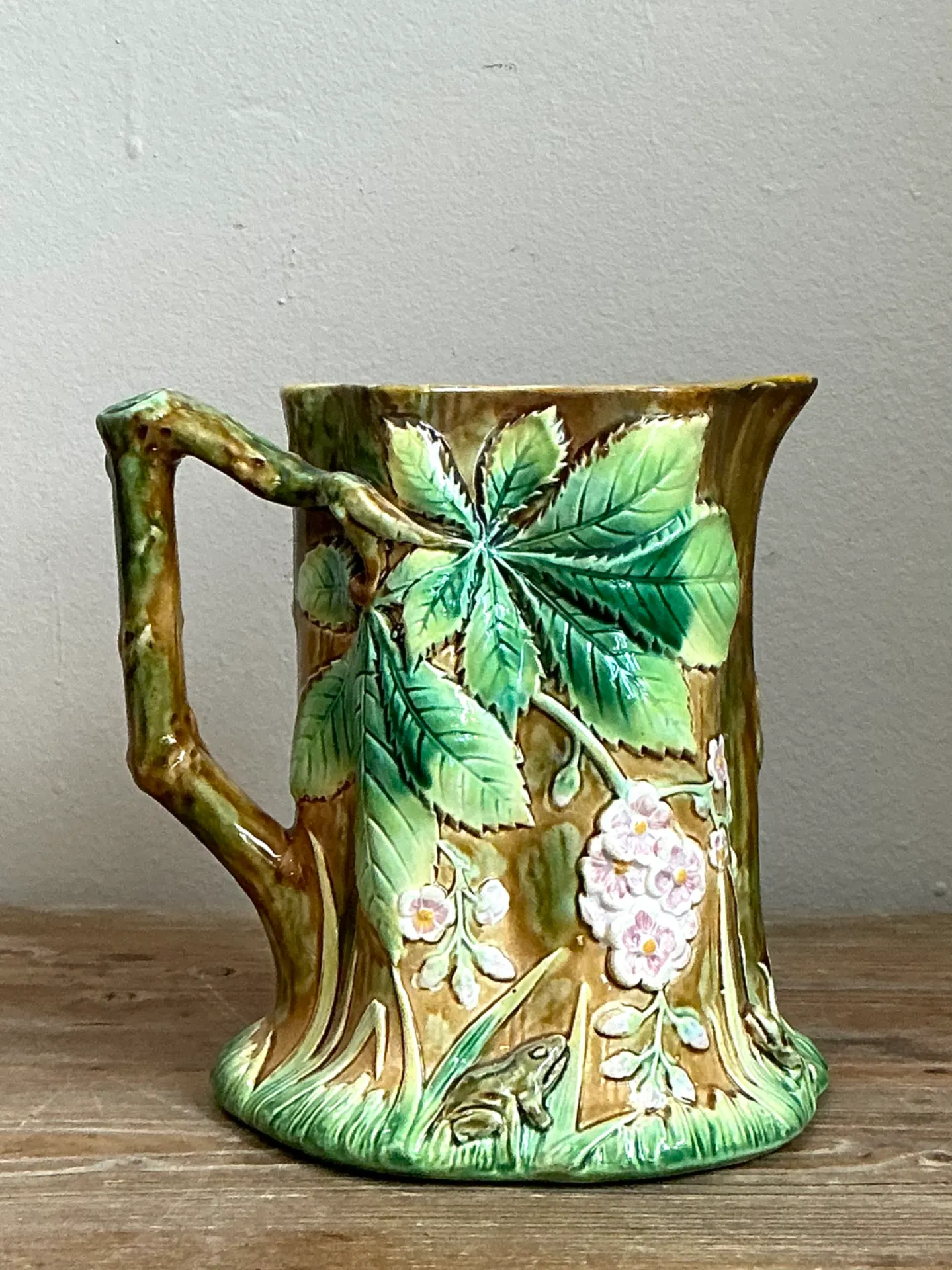Vintage Majolica Leaf and Blossom Pitcher — additional photo 3