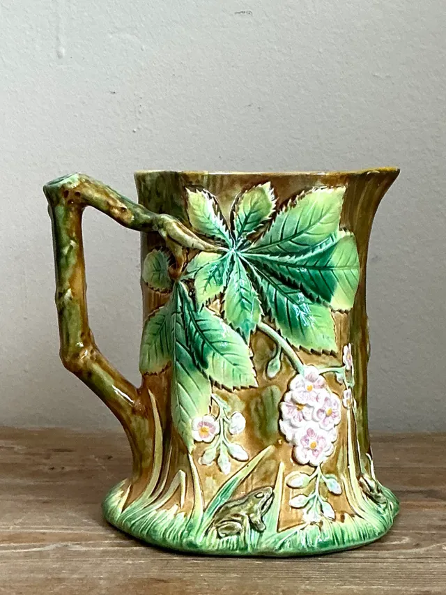 Vintage Majolica Leaf and Blossom Pitcher — additional photo 1