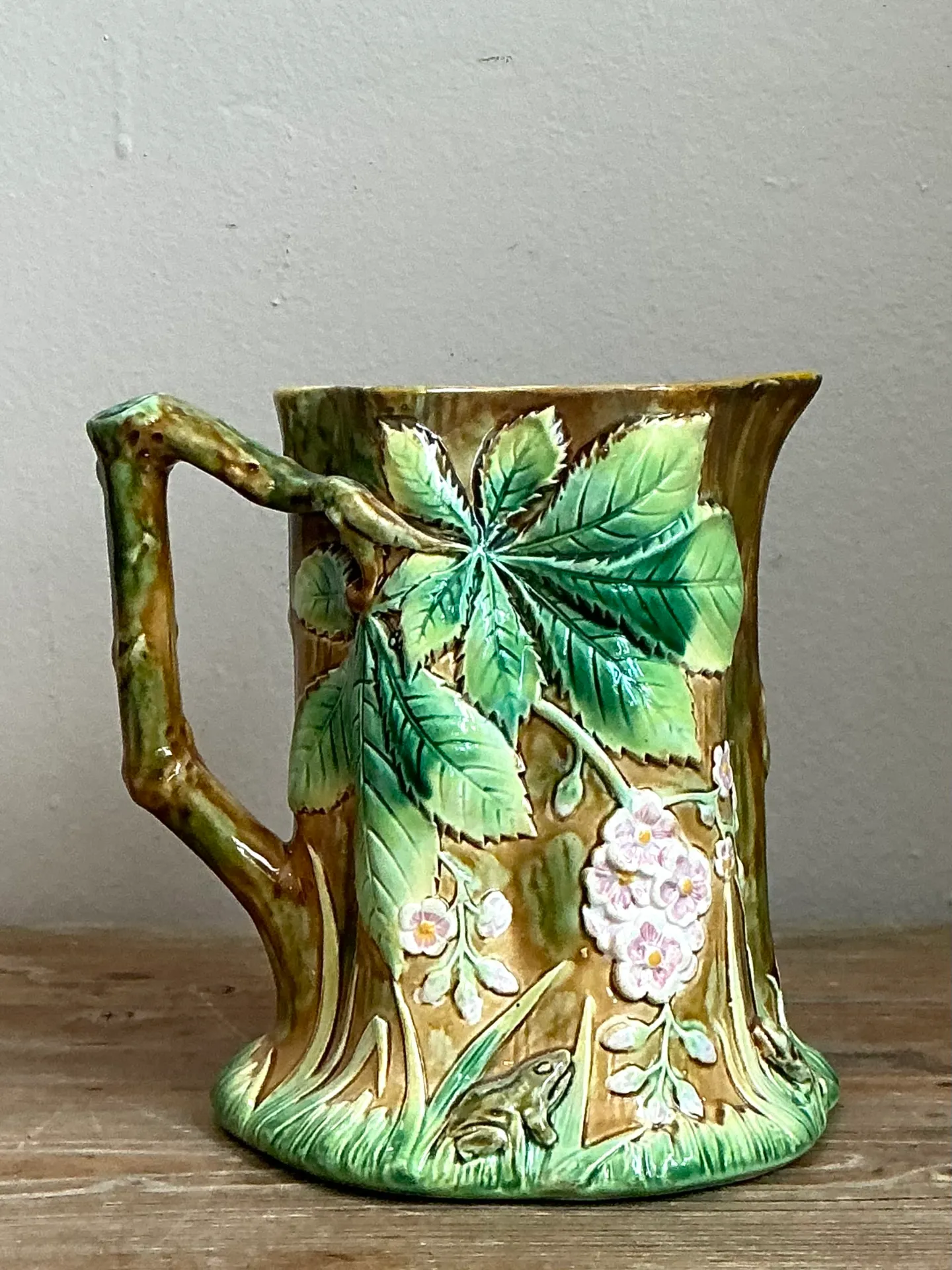 Vintage Majolica Leaf and Blossom Pitcher — additional photo 5