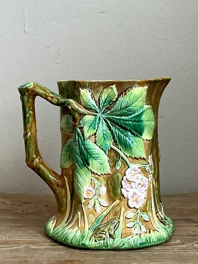 Vintage Majolica Leaf and Blossom Pitcher — additional photo 5