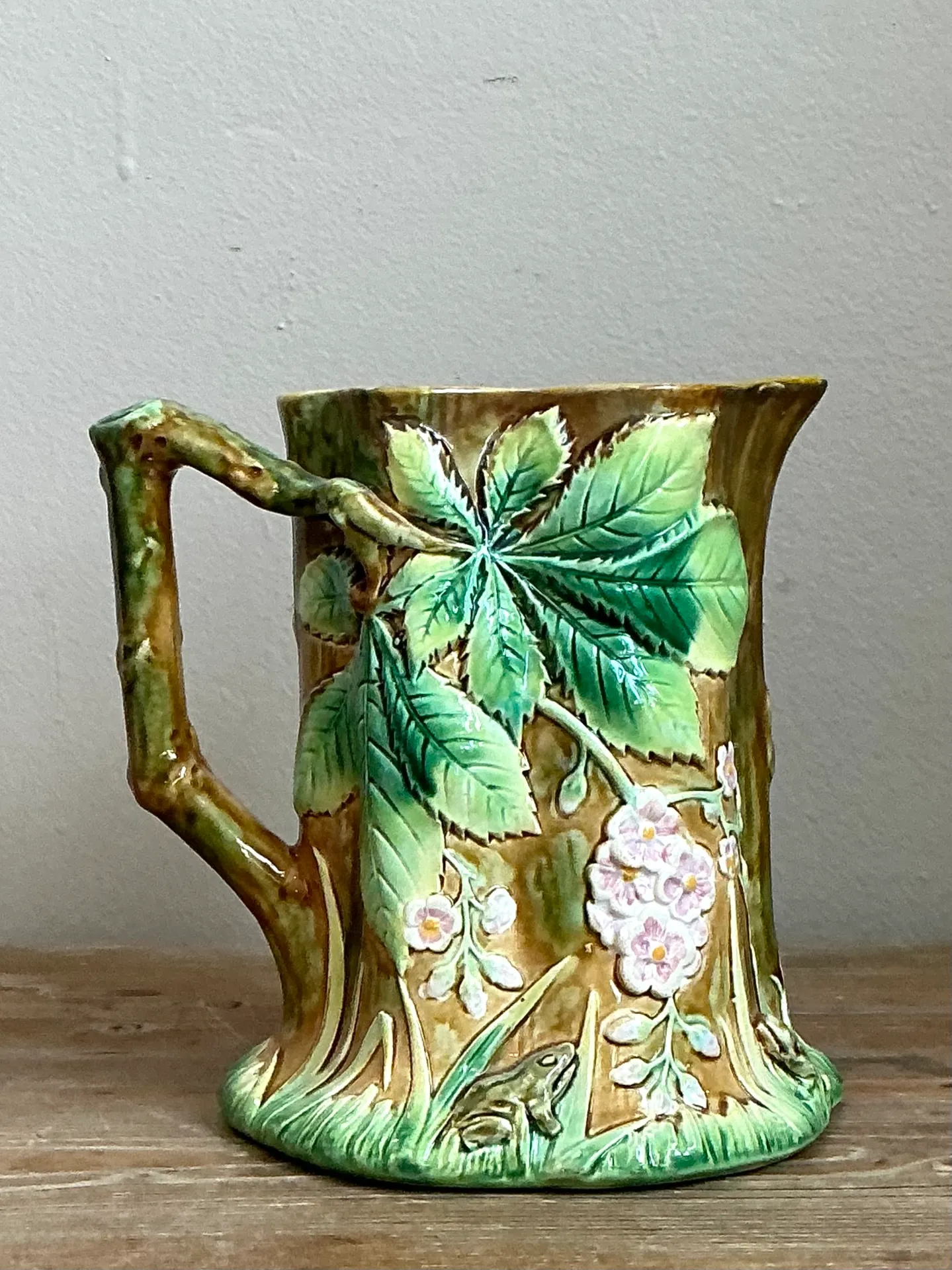 Vintage Majolica Leaf and Blossom Pitcher — additional photo 8