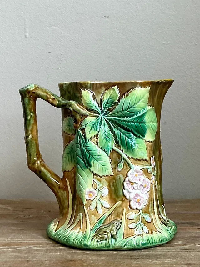 Vintage Majolica Leaf and Blossom Pitcher — additional photo 8