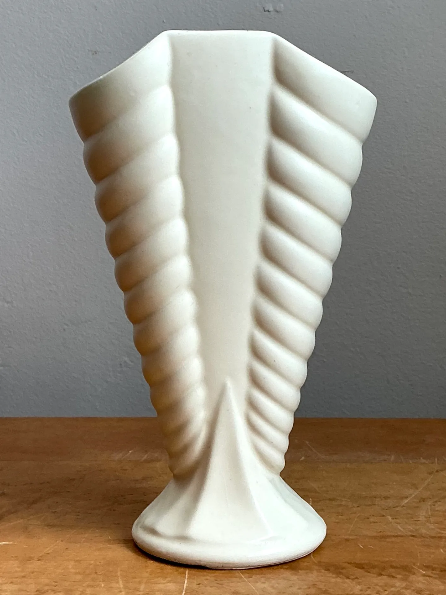 Vintage Matte Glaze Ribbed Ceramic Vase — additional photo 1