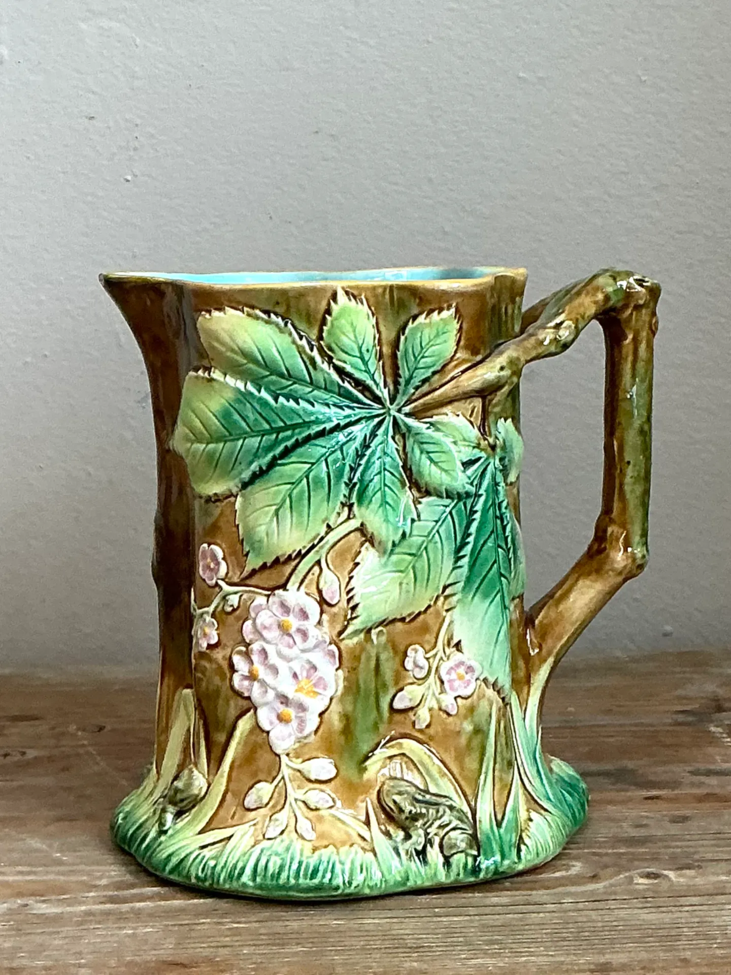 Vintage Majolica Leaf and Blossom Pitcher — additional photo 2