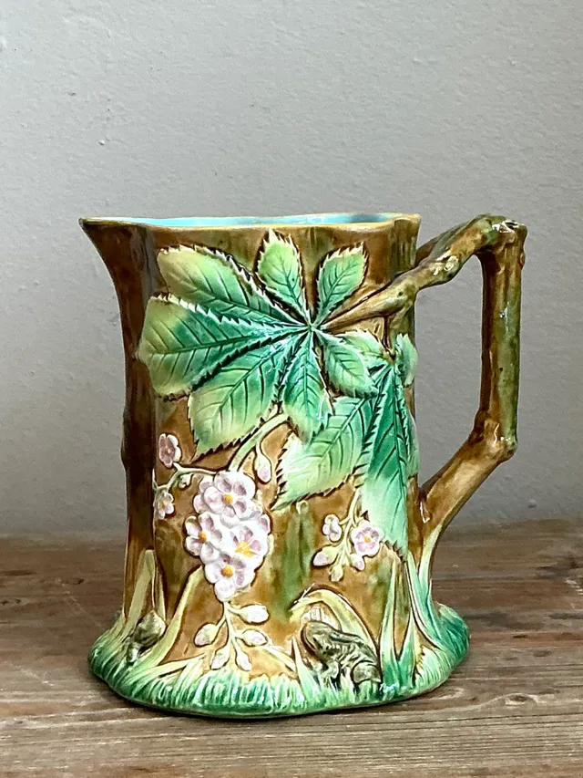 Vintage Majolica Leaf and Blossom Pitcher — additional photo 2