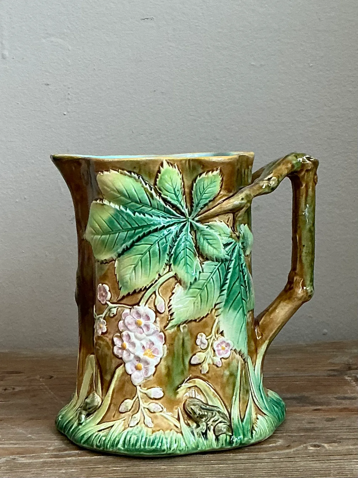 Vintage Majolica Leaf and Blossom Pitcher — additional photo 4