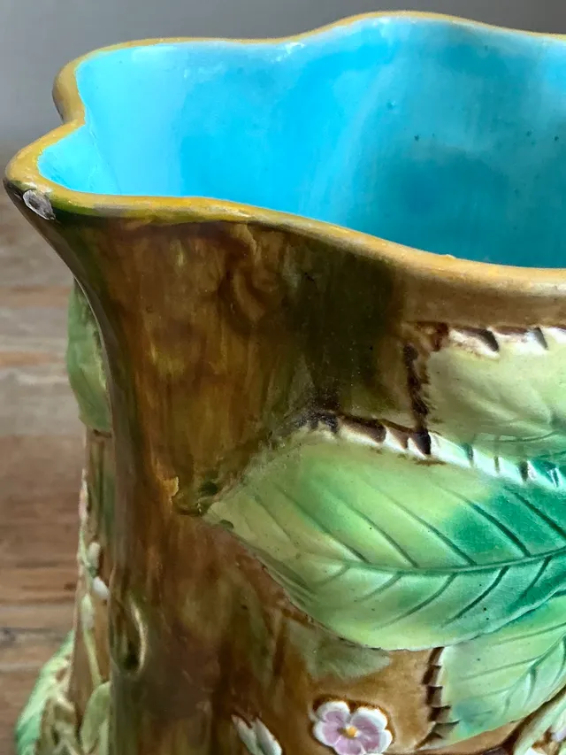 Vintage Majolica Leaf and Blossom Pitcher — additional photo 7