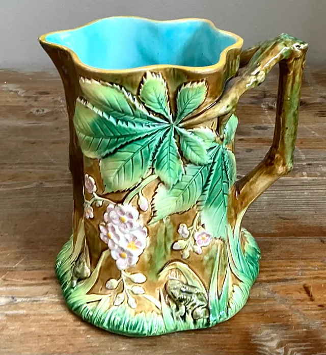 Vintage Majolica Leaf and Blossom Pitcher — additional photo 6