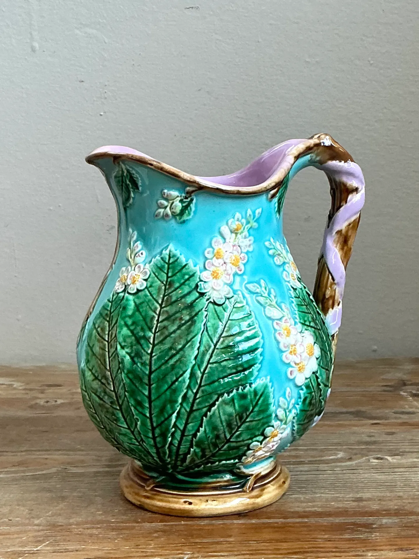 Vintage Majolica Leaf and Blossom Pitcher — additional photo 7