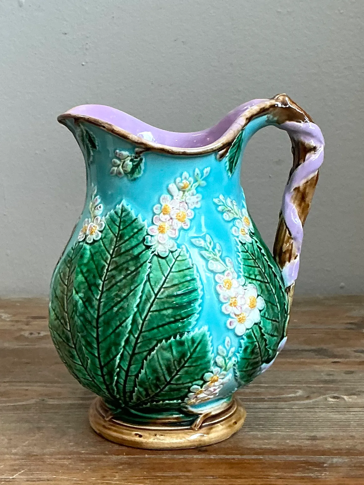 Vintage Majolica Leaf and Blossom Pitcher — additional photo 8