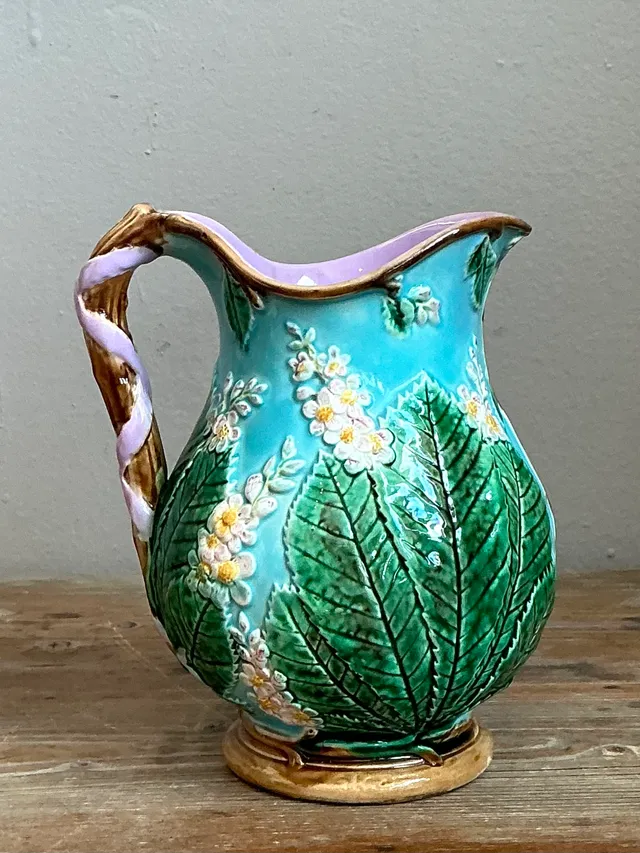 Vintage Majolica Leaf and Blossom Pitcher — additional photo 2
