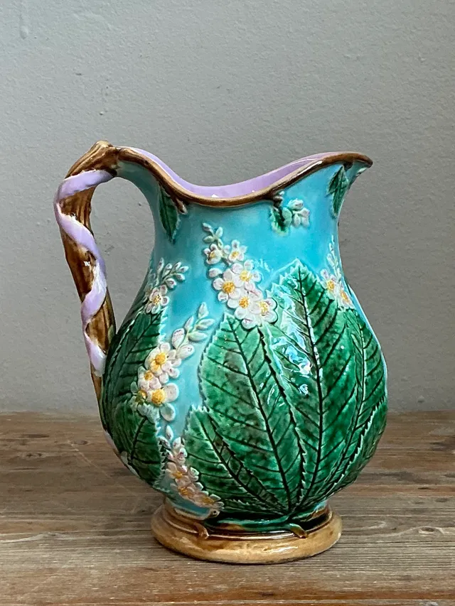 Vintage Majolica Leaf and Blossom Pitcher — additional photo 4
