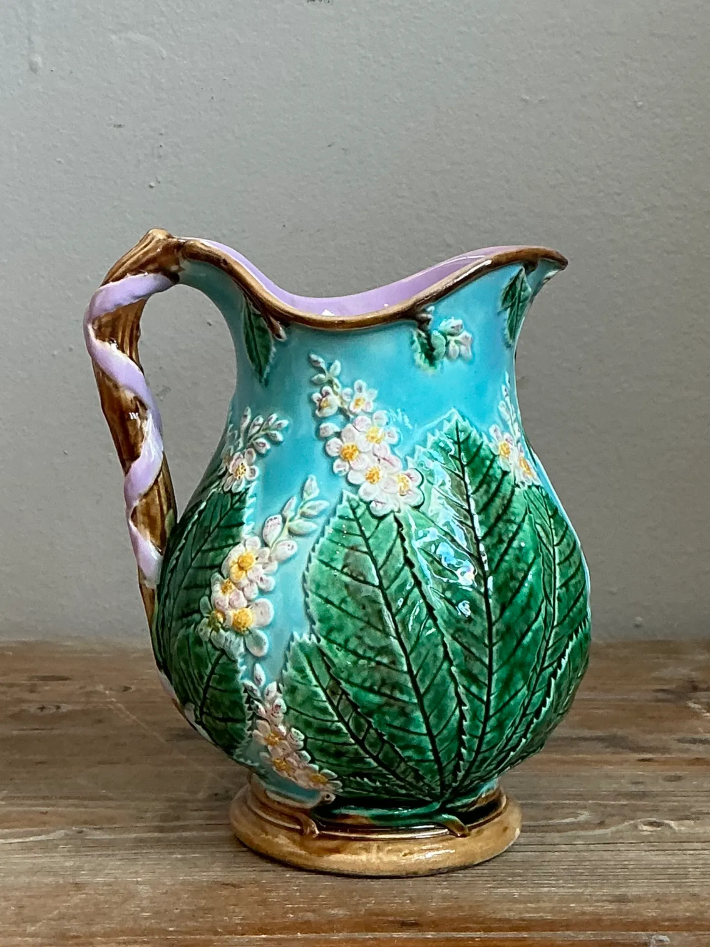 Vintage Majolica Leaf and Blossom Pitcher — additional photo 6