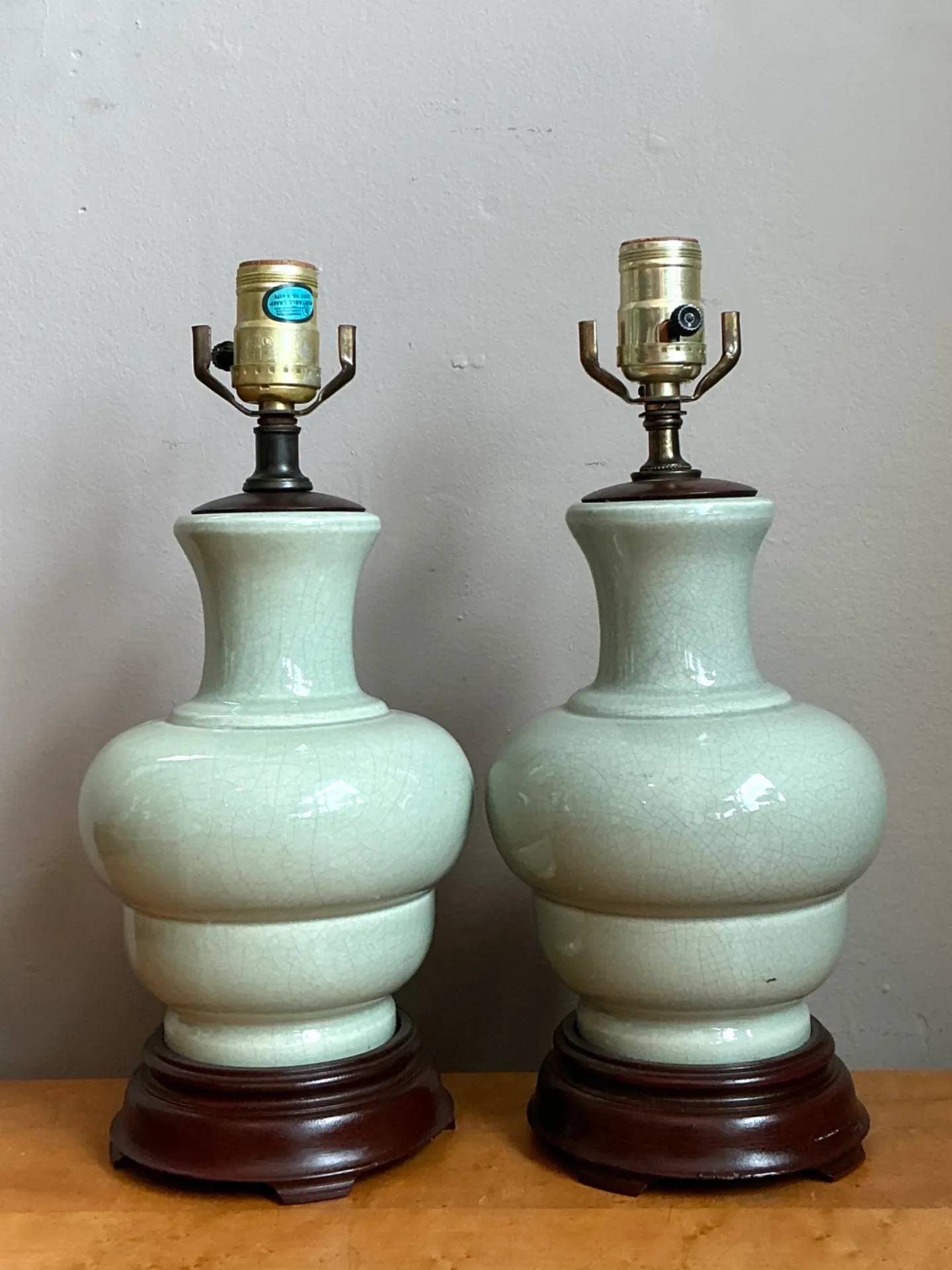 Vintage Celedon Crackle Glazed Ceramic Table Lamps — additional photo 2