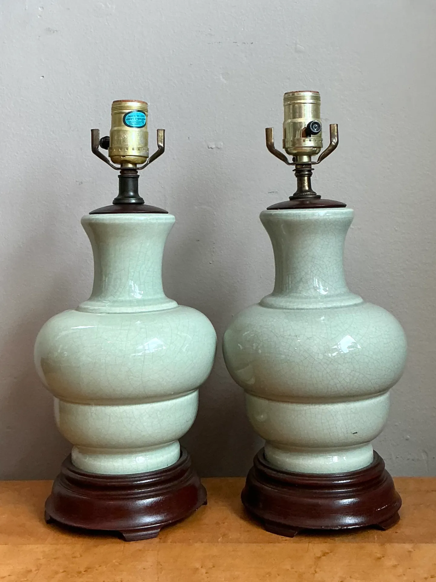 Vintage Celedon Crackle Glazed Ceramic Table Lamps — additional photo 8