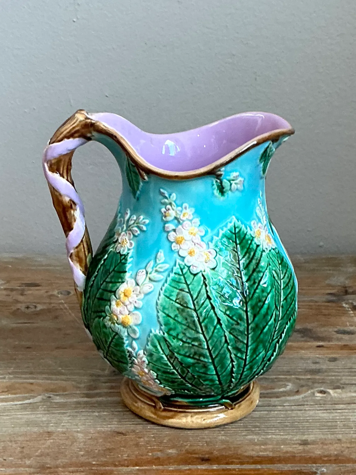 Vintage Majolica Leaf and Blossom Pitcher — additional photo 1