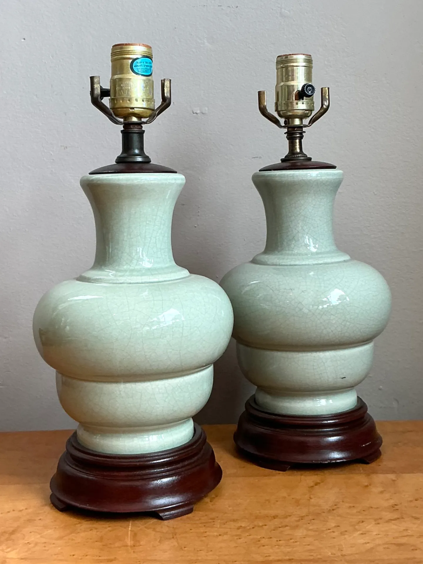 Vintage Celedon Crackle Glazed Ceramic Table Lamps — additional photo 5