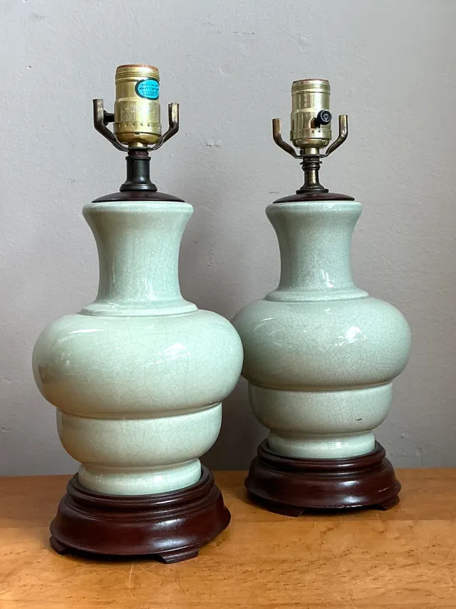 Vintage Celedon Crackle Glazed Ceramic Table Lamps — additional photo 1