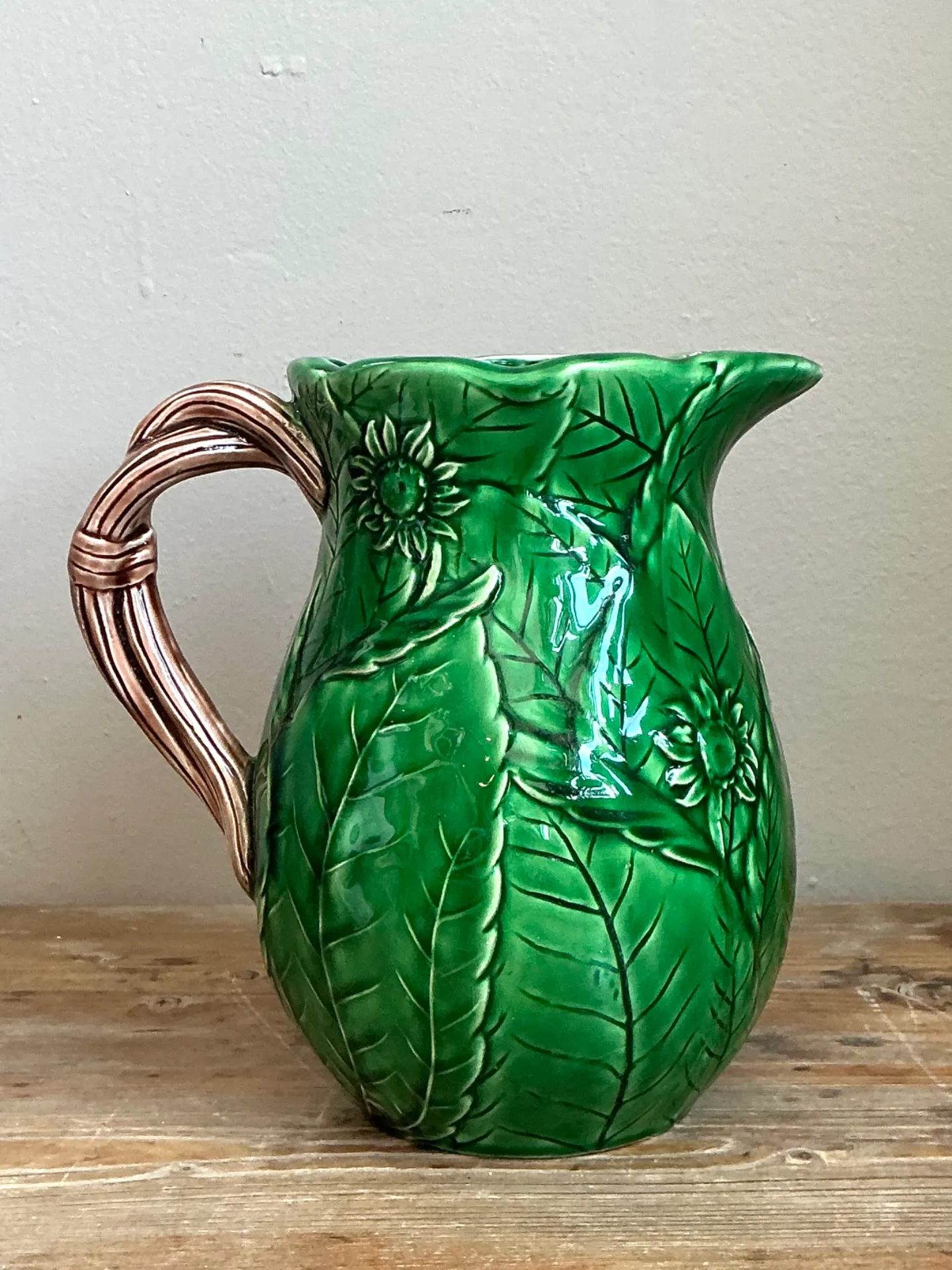 Vintage Glazed Ceramic Leaf Pitcher — additional photo 8