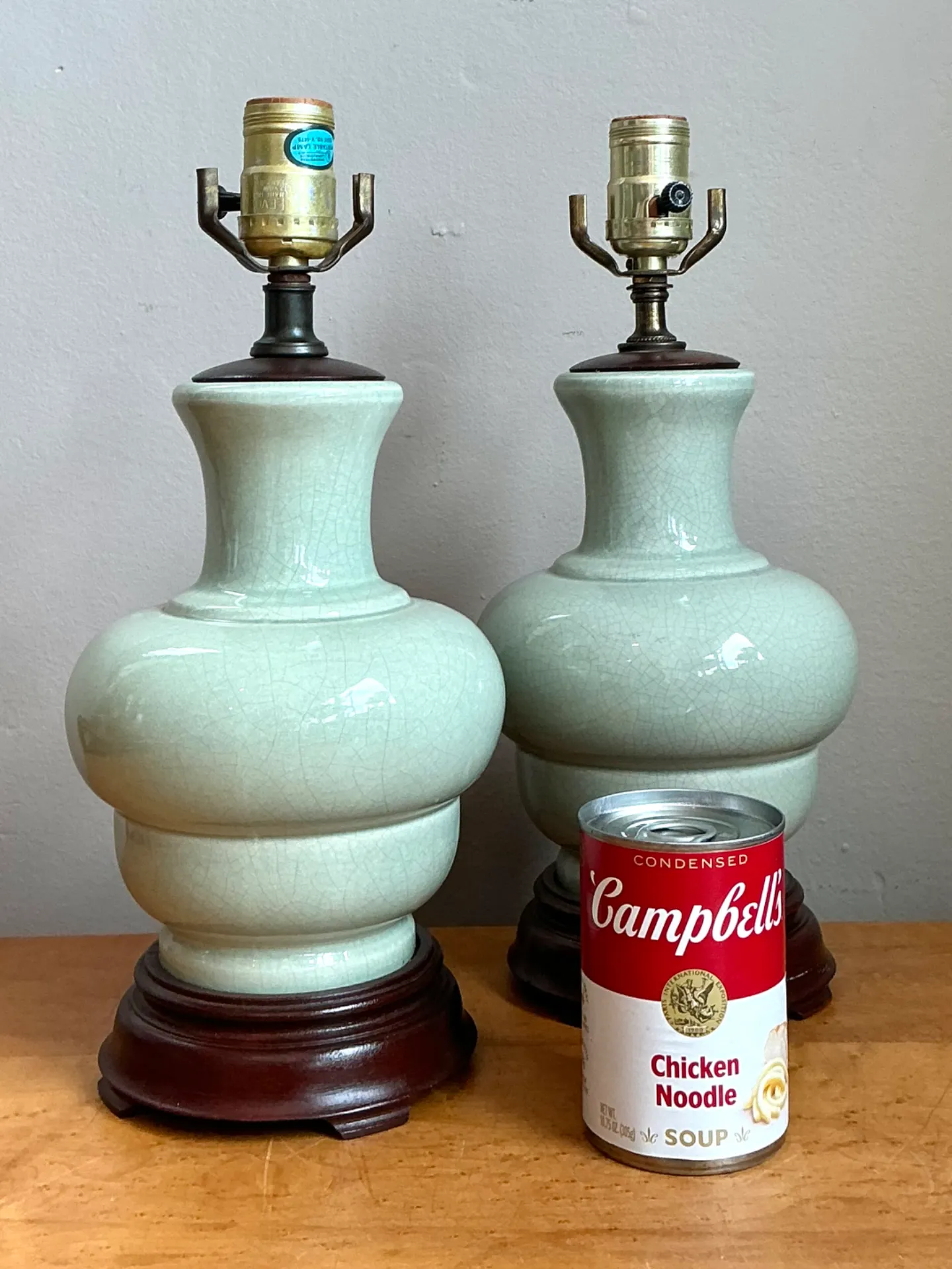 Vintage Celedon Crackle Glazed Ceramic Table Lamps — additional photo 3