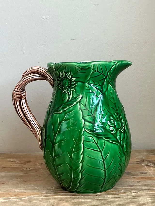 Vintage Glazed Ceramic Leaf Pitcher — additional photo 2