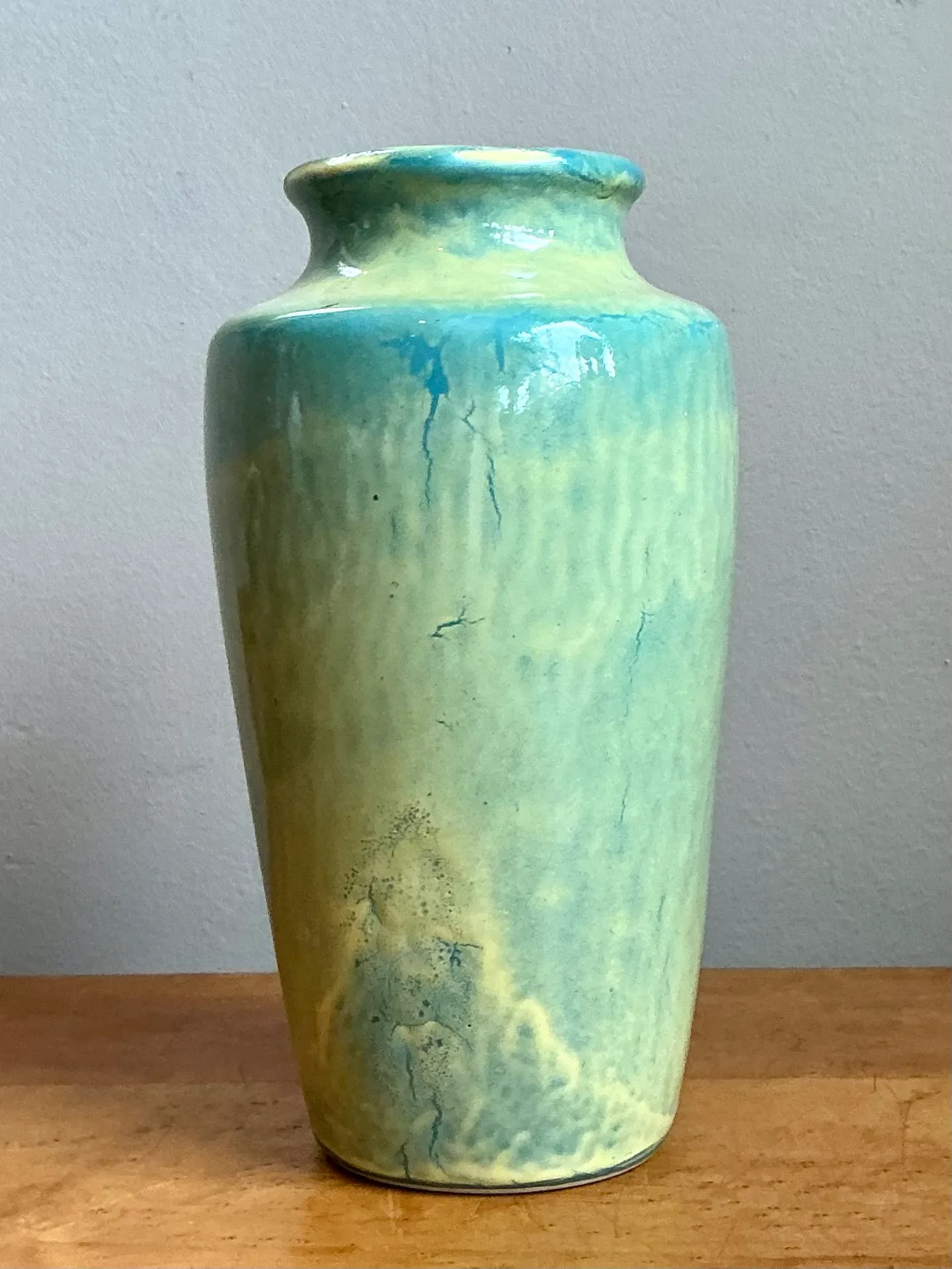 Vintage Blue and Yellow Glazed Ceramic Vase — additional photo 6
