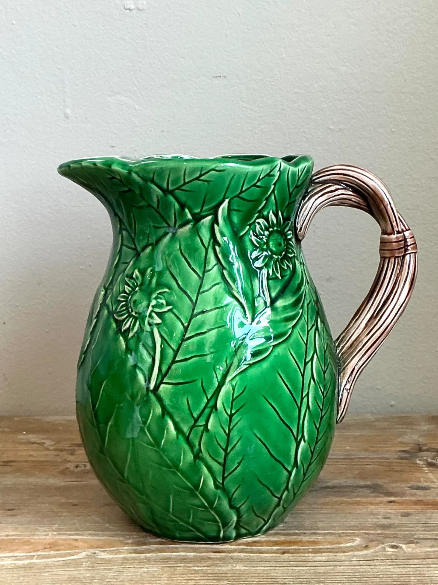 Vintage Glazed Ceramic Leaf Pitcher — additional photo 4