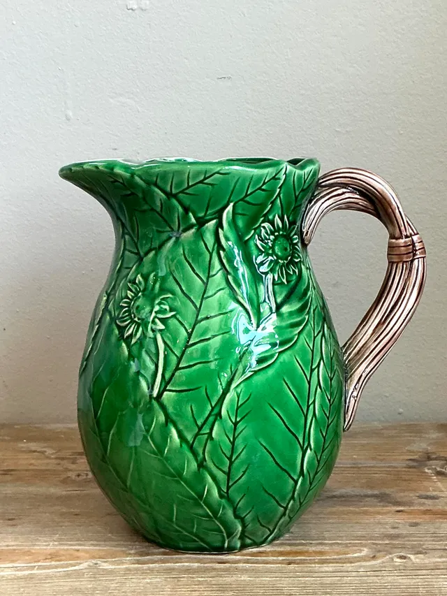 Vintage Glazed Ceramic Leaf Pitcher — additional photo 4