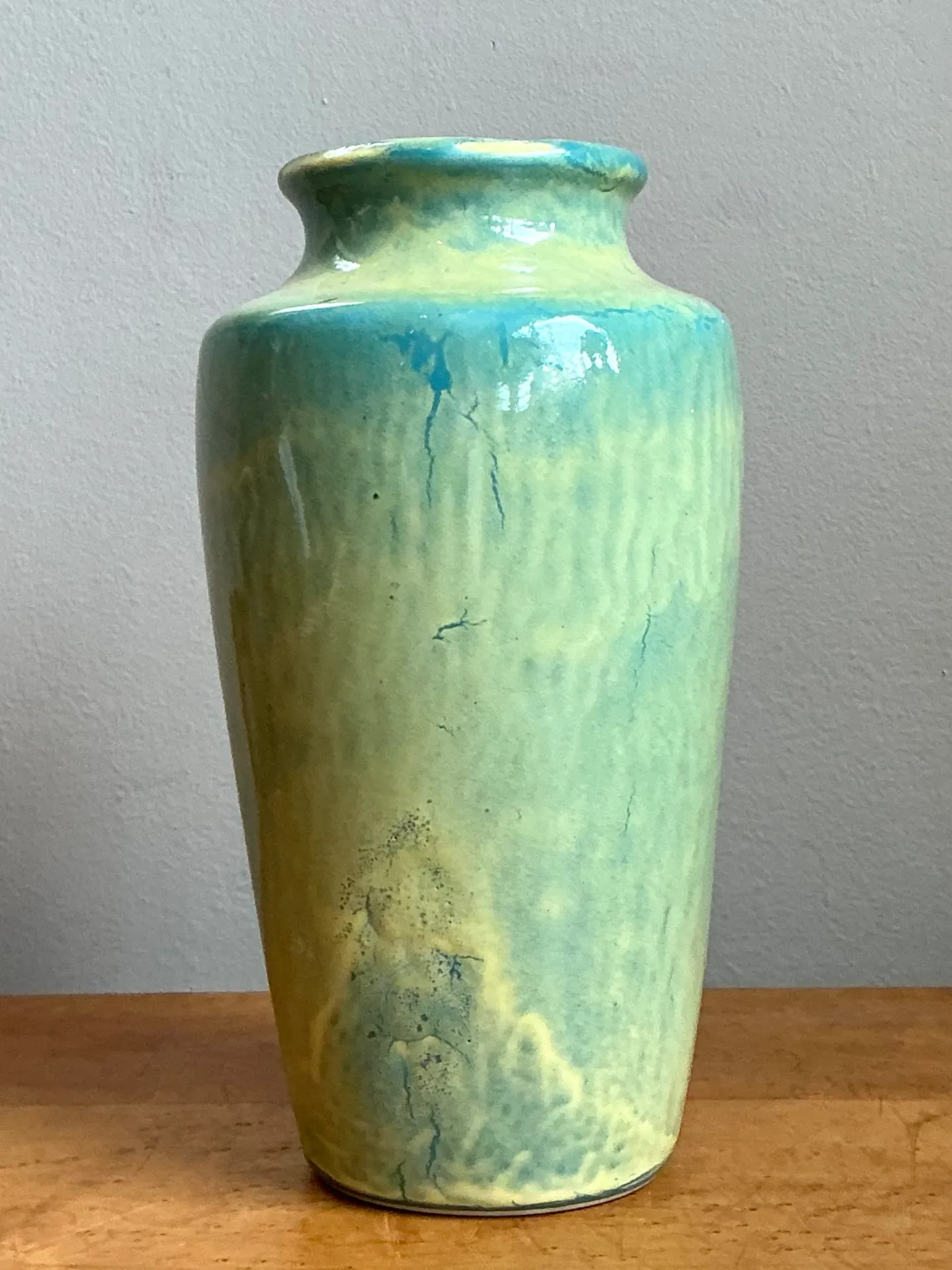 Vintage Blue and Yellow Glazed Ceramic Vase — additional photo 8