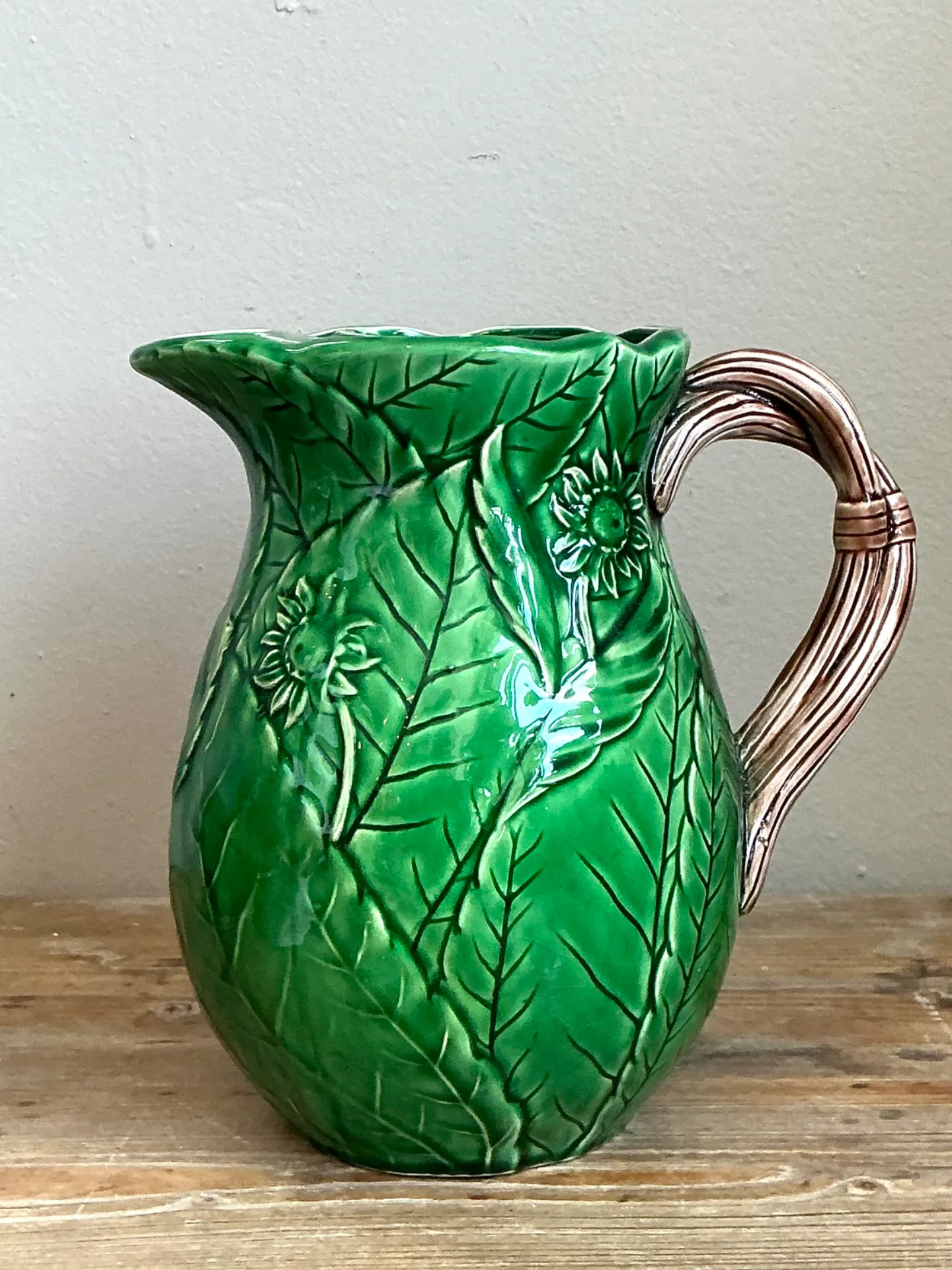 Vintage Glazed Ceramic Leaf Pitcher — additional photo 6