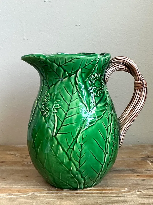 Vintage Glazed Ceramic Leaf Pitcher — additional photo 6