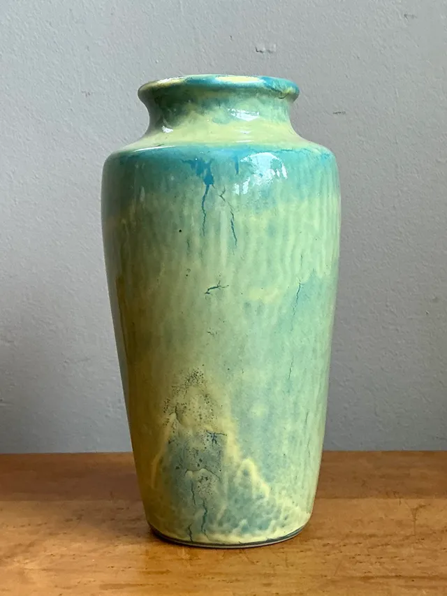 Vintage Blue and Yellow Glazed Ceramic Vase — additional photo 3