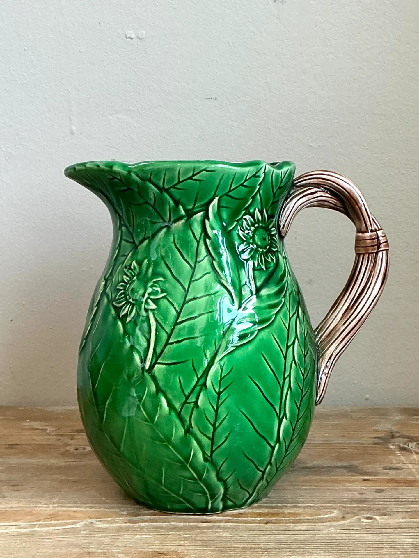 Vintage Glazed Ceramic Leaf Pitcher — additional photo 7