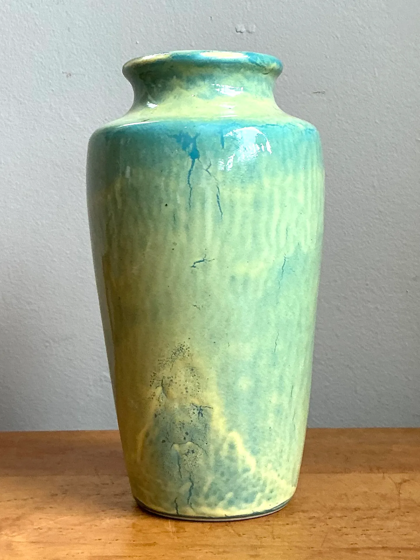 Vintage Blue and Yellow Glazed Ceramic Vase — additional photo 1