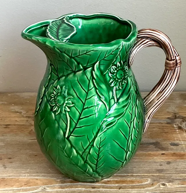 Vintage Glazed Ceramic Leaf Pitcher — additional photo 1