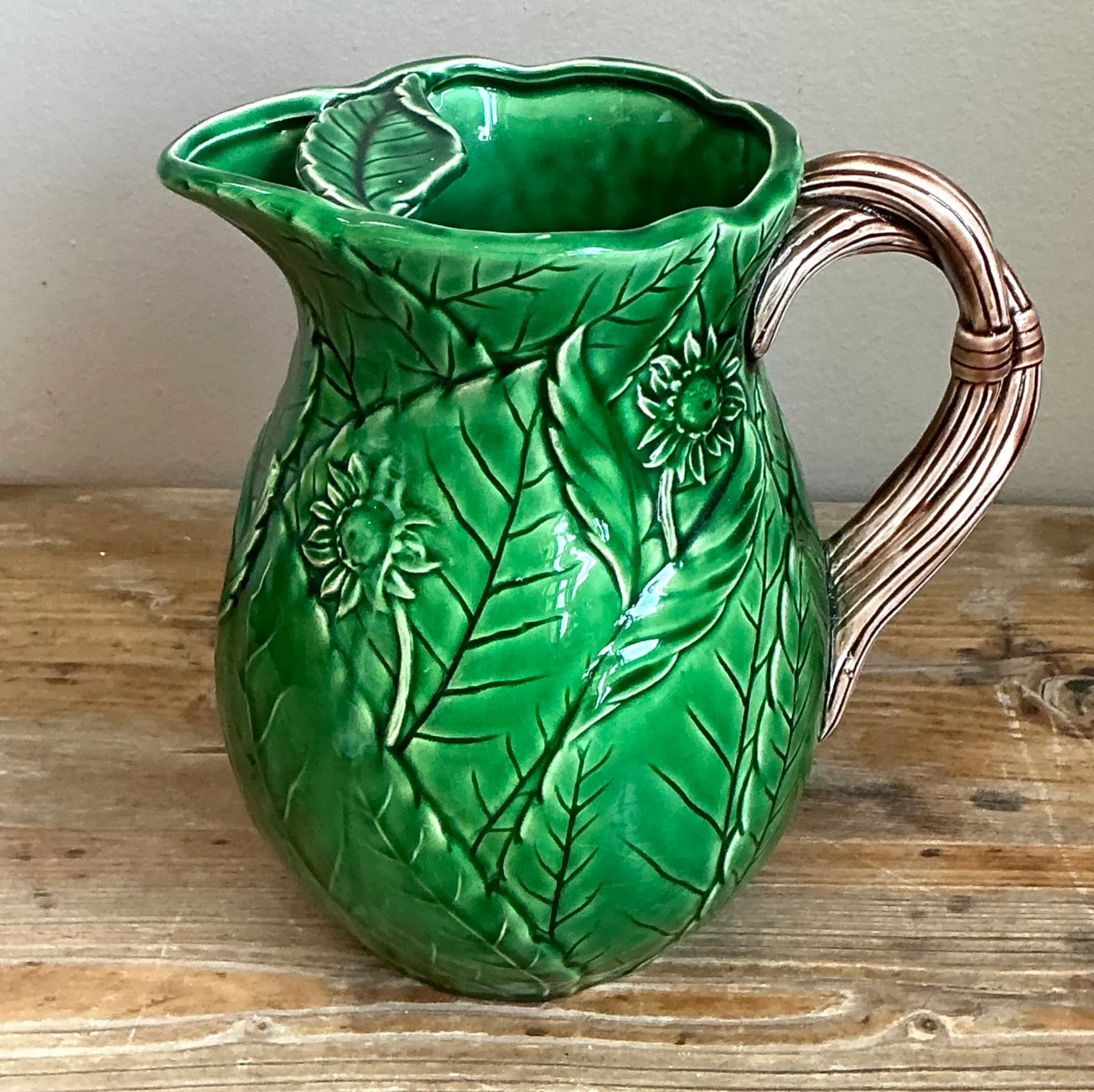 Vintage Glazed Ceramic Leaf Pitcher — additional photo 3