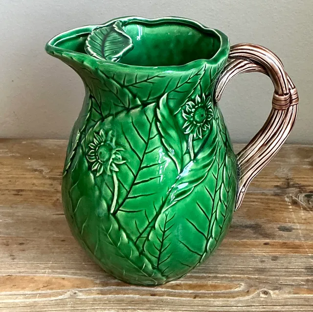 Vintage Glazed Ceramic Leaf Pitcher — additional photo 3